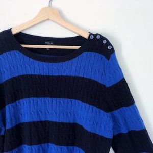 Talbots Blue Striped Lambs Wool Cable Knit Sweater